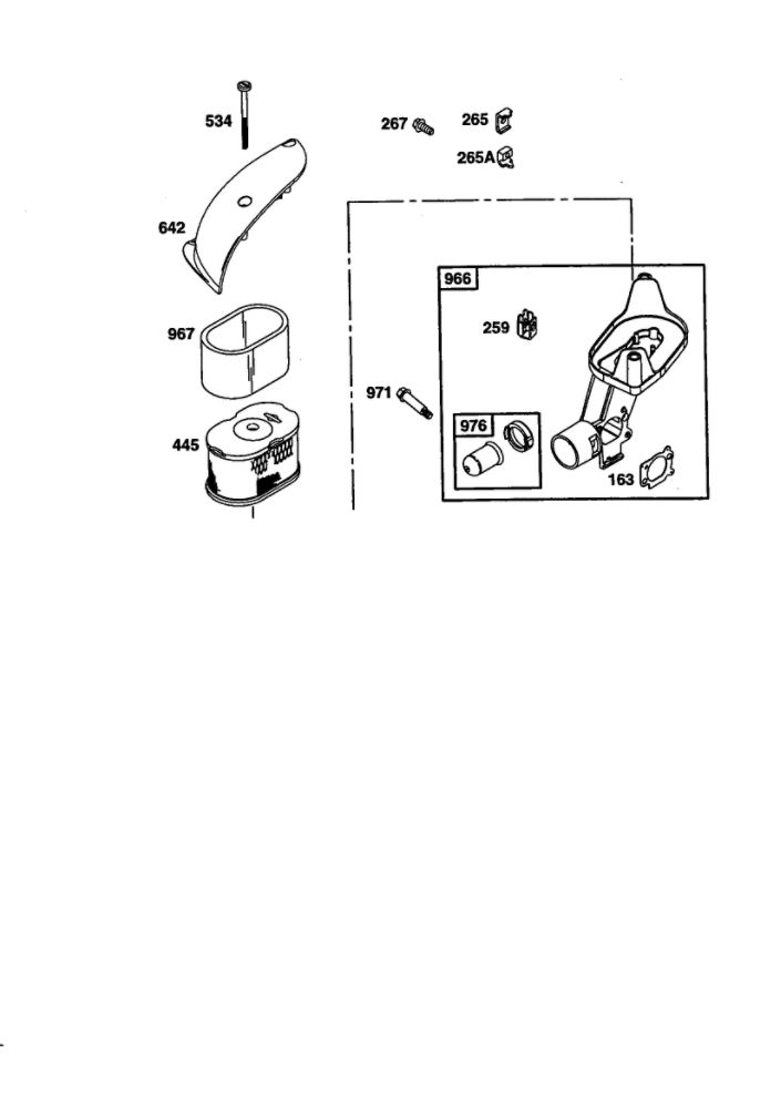 Air Cleaner Diagram and Parts List for 121600  Briggs and Stratton Engine